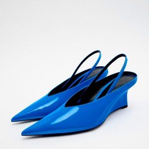 Zara leather wedge slingback shoes size 9 NWT